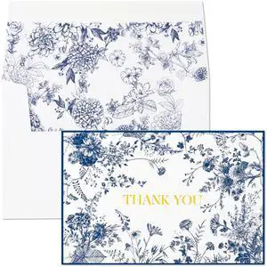 Navy Blue Floral Thank You Cards with Envelopes, 50 Pack Gold Foil Wildflower Greeting Notes Bulk for Birthday, Baby Shower, Bridal Shower, Wedding, Graduation Navy Blue Floral Thank You Cards with Envelopes, 50 Pack Gold Foil Wildflower Greeting Notes Bulk for Birthday, Baby Shower, Bridal Shower, Wedding, Graduation