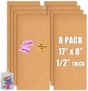 17x8 Cork Board Tiles Bulletin Board, 1/2" Thick Self-Adhesive Cork Boards for Walls, Cork Tiles Vision Board for Home, Office, School, Bulletin Board Decorations(12mm,8pc) 17x8 Cork Board Tiles Bulletin Board, 1/2" Thick Self-Adhesive Cork Boards for Walls, Cork Tiles Vision Board for Home, Office, School, Bulletin Board Decorations(12mm,8pc)