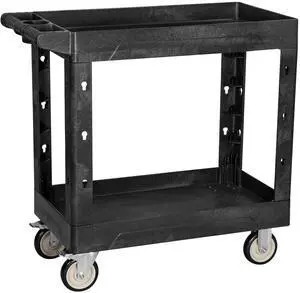 Service Utility Plastic Tool Cart, 34 x 17-Inch Rolling With Deep 2-Shelf, Heavy Duty Wheels, 550 lbs Capacity Organizer for Garage, Warehouse, Workshop Service Utility Plastic Tool Cart, 34 x 17-Inch Rolling With Deep 2-Shelf, Heavy Duty Wheels, 550 lbs Capacity Organizer for Garage, Warehouse, Workshop