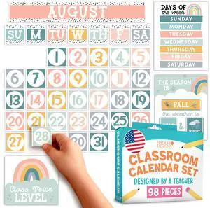 Classroom Calendar Set -School Calendar Bulletin Board Decor Kids Class Calendar for Boho Classroom Decor, Kindergarten Preschool Teacher Must Haves, Homeschool & Daycare Essentials Classroom Calendar Set -School Calendar Bulletin Board Decor Kids Class Calendar for Boho Classroom Decor, Kindergarten Preschool Teacher Must Haves, Homeschool & Daycare Essentials