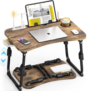 Lap Desk for Bed Adjustable Height, Foldable Bed Table with Storage Drawer, Tablet Slot & Cup Holder, Portable Laptop Stand for Bed & Sofa, Bed Desk for Adults & Kids, Carbonized Lap Desk for Bed Adjustable Height, Foldable Bed Table with Storage Drawer, Tablet Slot & Cup Holder, Portable Laptop Stand for Bed & Sofa, Bed Desk for Adults & Kids, Carbonized