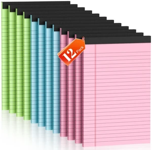 Legal Pads 5x8 12 Pack Note Pads College Ruled Notepad Pink/Green/Blue Perforated Small Legal Pads 80GSM Notepads 30 Sheets Writing Pads Line Paper Pad for School, College, Office, Business Legal Pads 5x8 12 Pack Note Pads College Ruled Notepad Pink/Green/Blue Perforated Small Legal Pads 80GSM Notepads 30 Sheets Writing Pads Line Paper Pad for School, College, Office, Business