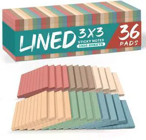 Lined Sticky Notes, 36 Pads, 3 x 3 Inches, 50 Sheets/Pad, Vintage Bulk Sticky Notes with Lines for Office, Study & Daily Organization, Self-Stick Note Pads for Notes and Reminders Lined Sticky Notes, 36 Pads, 3 x 3 Inches, 50 Sheets/Pad, Vintage Bulk Sticky Notes with Lines for Office, Study & Daily Organization, Self-Stick Note Pads for Notes and Reminders