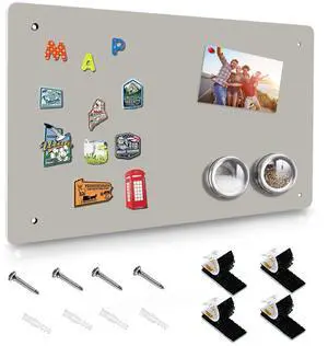Magnetic Board,17.5" x 11.4" Magnet Bulletin Board to Display Magnetic Notes, Poetry, Photos, Suitable for Wall, Refrigerator, Cabinet etc, Come with 4 Pcs Dual Lock Tape and Screws (Gray) Magnetic Board,17.5" x 11.4" Magnet Bulletin Board to Display Magnetic Notes, Poetry, Photos, Suitable for Wall, Refrigerator, Cabinet etc, Come with 4 Pcs Dual Lock Tape and Screws (Gray)