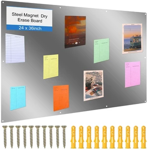 Magnetic Board Steel, Display Magnetic, Steel Color, 24 x 36 Inch Magnet Bulletin Boards for Walls Notes Photos for Home, Office, Classroom, Pre Drilled with Screws and Dry Wet Erase Feature Magnetic Board Steel, Display Magnetic, Steel Color, 24 x 36 Inch Magnet Bulletin Boards for Walls Notes Photos for Home, Office, Classroom, Pre Drilled with Screws and Dry Wet Erase Feature