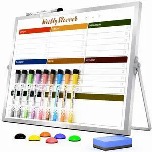 Weekly Calendar Whiteboard with Stand, Dry Erase Magnetic 16"x12" 10 Markers, 6 Magnets, 1 Eraser, Portable Desktop Weekly Schedule Whiteboard for School, Office & Home Planning Weekly Calendar Whiteboard with Stand, Dry Erase Magnetic 16"x12" 10 Markers, 6 Magnets, 1 Eraser, Portable Desktop Weekly Schedule Whiteboard for School, Office & Home Planning