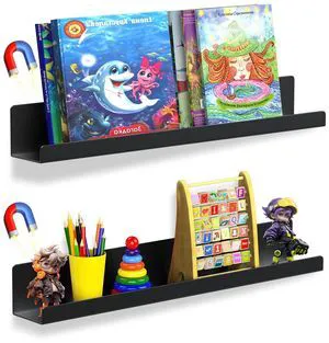 2 Pack Magnetic Book Shelf for Whiteboard, 17 Inch Heavy Duty Metal Magnetic Shelves, Holds 12 lbs, Magnetic Book Display for Classroom Furniture, Office - Black 2 Pack Magnetic Book Shelf for Whiteboard, 17 Inch Heavy Duty Metal Magnetic Shelves, Holds 12 lbs, Magnetic Book Display for Classroom Furniture, Office - Black