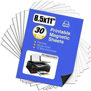 Printable Magnetic Paper Non-Adhesive, 8.5" x 11" 12 Mil for Inkjet Printer & DIY Crafts, 30 Sheets Printable Magnetic Paper Non-Adhesive, 8.5" x 11" 12 Mil for Inkjet Printer & DIY Crafts, 30 Sheets
