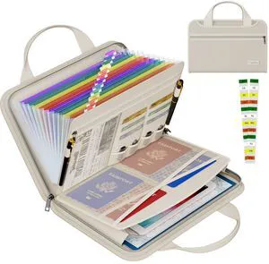 Fireproof Accordion File Organizer, Expanding File Folder, Beige 13 Pocket Colorful, Handle, Zipper & Labels, Multi-Pockets Paper Organizer, for Letter A4 Files, Home, Office, School Fireproof Accordion File Organizer, Expanding File Folder, Beige 13 Pocket Colorful, Handle, Zipper & Labels, Multi-Pockets Paper Organizer, for Letter A4 Files, Home, Office, School