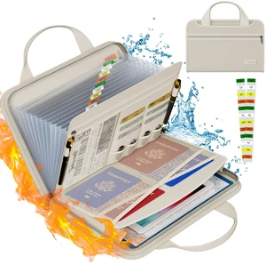 Fireproof Accordion File Organizer, 13 Pocket Expanding File Folder Document Organizer with Handle, File Folder with Multi-Pockets Paper Organizer for A4 File, Beige Fireproof Accordion File Organizer, 13 Pocket Expanding File Folder Document Organizer with Handle, File Folder with Multi-Pockets Paper Organizer for A4 File, Beige