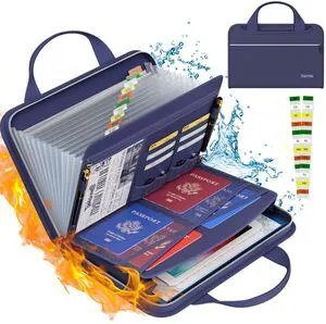 Fireproof Accordion File Organizer, 13 Pocket Expanding File Folder Document Organizer with Handle, File Folder with Multi-Pockets Paper Organizer for A4 File, Blue Fireproof Accordion File Organizer, 13 Pocket Expanding File Folder Document Organizer with Handle, File Folder with Multi-Pockets Paper Organizer for A4 File, Blue