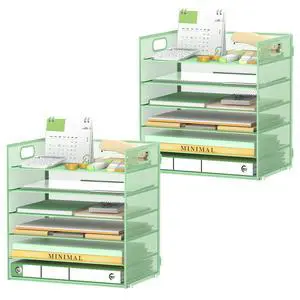 6-Tier Paper Organizer for Desk with Handle, Green, 2 Pack Sturdy Metal Mesh Organizer with Movable Middle Trays and a Carry Handle for Papers, Folders and Office Supplies 6-Tier Paper Organizer for Desk with Handle, Green, 2 Pack Sturdy Metal Mesh Organizer with Movable Middle Trays and a Carry Handle for Papers, Folders and Office Supplies