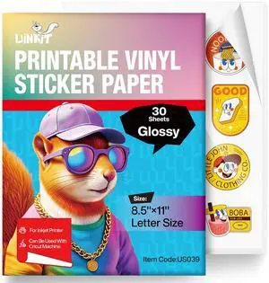 30 Sheets Premium Glossy Printable Vinyl Sticker Paper 8.5"x11" Quickly-Dries Waterproof for Pet Photos & Kids Crafts, Tear-Resistant Decals with Inkjet & Laser Printers 30 Sheets Premium Glossy Printable Vinyl Sticker Paper 8.5"x11" Quickly-Dries Waterproof for Pet Photos & Kids Crafts, Tear-Resistant Decals with Inkjet & Laser Printers