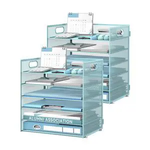 6-Tier Paper Organizer for Desk with Handle, Blue, 2 Pack Sturdy Metal Mesh Organizer with Movable Middle Trays and a Carry Handle for Papers, Folders and Office Supplies 6-Tier Paper Organizer for Desk with Handle, Blue, 2 Pack Sturdy Metal Mesh Organizer with Movable Middle Trays and a Carry Handle for Papers, Folders and Office Supplies