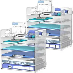 6-Tier Paper Organizer for Desk with Handle, White, 2 Pack Sturdy Metal Mesh Organizer with Movable Middle Trays and a Carry Handle for Papers, Folders and Office Supplies 6-Tier Paper Organizer for Desk with Handle, White, 2 Pack Sturdy Metal Mesh Organizer with Movable Middle Trays and a Carry Handle for Papers, Folders and Office Supplies