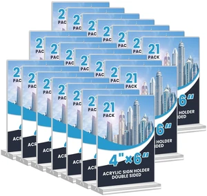 Acrylic Sign Holder 4x6, 21 Pack Clear Table Menu Vertical Double Sided Display, Plastic Menu Stand Paper Holder Suitable for Restaurants Office Store Show Fair Acrylic Sign Holder 4x6, 21 Pack Clear Table Menu Vertical Double Sided Display, Plastic Menu Stand Paper Holder Suitable for Restaurants Office Store Show Fair