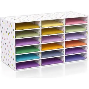 1 Pc Classroom Construction Paper Storage,Colorful Polka Dots 18 Slot Compartments Desktop Scrapbook Organizer for Letter/A4 File Sorter, 14.2" H x 28.1" W x 12.4" D for School Office 1 Pc Classroom Construction Paper Storage,Colorful Polka Dots 18 Slot Compartments Desktop Scrapbook Organizer for Letter/A4 File Sorter, 14.2" H x 28.1" W x 12.4" D for School Office