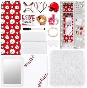 12 Pcs School Locker Accessories Kit, Baseball, Red and White Locker Wallpaper Magnetic Mirror Whiteboard Rug Pen Holder Keychain Hook and More, Locker Decoration and Daily Storage 12 Pcs School Locker Accessories Kit, Baseball, Red and White Locker Wallpaper Magnetic Mirror Whiteboard Rug Pen Holder Keychain Hook and More, Locker Decoration and Daily Storage