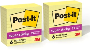 Super Sticky Lined Notes, 6 Sticky-Note Pads, 4 x 4 in., School Supplies, Office Products, Sticky Notes for Vertical Surfaces, Monitors, Walls and Windows, Canary Yellow (Pack of 2) Super Sticky Lined Notes, 6 Sticky-Note Pads, 4 x 4 in., School Supplies, Office Products, Sticky Notes for Vertical Surfaces, Monitors, Walls and Windows, Canary Yellow (Pack of 2)