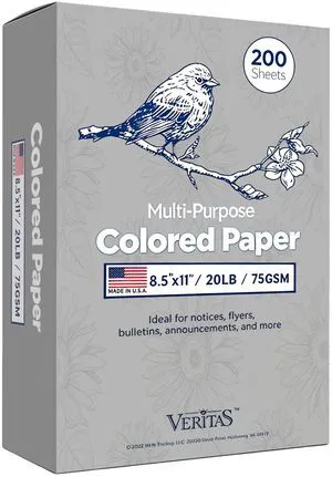 Veritas Colored Copy Paper, Gray Multi-Purpose paper,Colored Printer Paper 8.5 x 11, 20 lb / 75 GSM,Grey,200 SheetsMade in USA Veritas Colored Copy Paper, Gray Multi-Purpose paper,Colored Printer Paper 8.5 x 11, 20 lb / 75 GSM,Grey,200 SheetsMade in USA