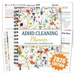 ADHD Cleaning Planner, Wildflowers Daily Weekly Monthly Checklists Spiral Bound Schedule Organizer for Adults & Teens, Weekly & Monthly Household Tracker for ADHD Minds, Stress-Free Housework ADHD Cleaning Planner, Wildflowers Daily Weekly Monthly Checklists Spiral Bound Schedule Organizer for Adults & Teens, Weekly & Monthly Household Tracker for ADHD Minds, Stress-Free Housework