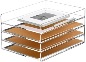 4 Tier Stackable Paper Letter Tray, Acrylic Vertical File Tray A4 Desk Organizer and Accessories Sorter Trays, Clear Workspace Office Supplies Organizers,12inx9.25inx6.6in 4 Tier Stackable Paper Letter Tray, Acrylic Vertical File Tray A4 Desk Organizer and Accessories Sorter Trays, Clear Workspace Office Supplies Organizers,12inx9.25inx6.6in