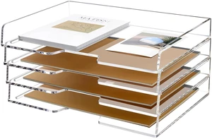 4 Tier Acrylic Paper Letter Tray Desk Stackable Organizer TraysClear Enlarged A4 Stackable File Document Tray Workspace Office Supplies Organizers and Accessories Sorter13.82inx9.29inx6.7in 4 Tier Acrylic Paper Letter Tray Desk Stackable Organizer TraysClear Enlarged A4 Stackable File Document Tray Workspace Office Supplies Organizers and Accessories Sorter13.82inx9.29inx6.7in