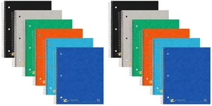 5 Subject Spiral Notebook, 12 Pack, 11" x 9", College Ruled, 200 Perforated Sheets, Assorted Eco Press Covers, 5 Double Storage Pockets, Made in USA 5 Subject Spiral Notebook, 12 Pack, 11" x 9", College Ruled, 200 Perforated Sheets, Assorted Eco Press Covers, 5 Double Storage Pockets, Made in USA