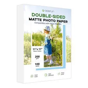 11x17 Double Sided Photo Paper Matte, 200GSM Inkjet Printer Paper 100 Pack 54LB Presentation Paper for Inkjet Printer 11x17 Double Sided Photo Paper Matte, 200GSM Inkjet Printer Paper 100 Pack 54LB Presentation Paper for Inkjet Printer