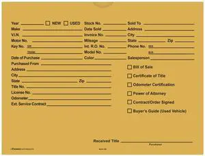 Printed Vehicle Deal Envelopes 9x12 Deal Jackets (100 shrink wrapped) (Buff) Printed Vehicle Deal Envelopes 9x12 Deal Jackets (100 shrink wrapped) (Buff)