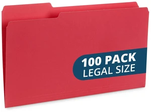 100 File Folders, Legal Size, 1/3 Cut Tab, Red Durable 11pt Uncoated Paper, 1/3 Cut Top Tab, Assorted Tab Positions, for Office, School, and Home Filing 100 File Folders, Legal Size, 1/3 Cut Tab, Red Durable 11pt Uncoated Paper, 1/3 Cut Top Tab, Assorted Tab Positions, for Office, School, and Home Filing