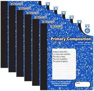Primary Composition Notebook, Grades K-2, Marble, 6-Pack 100 sheets (200 pages), 9.75 x 7.5 in, Dashed mid-line primary ruling, Center-sewn, Bulk pack Primary Composition Notebook, Grades K-2, Marble, 6-Pack 100 sheets (200 pages), 9.75 x 7.5 in, Dashed mid-line primary ruling, Center-sewn, Bulk pack