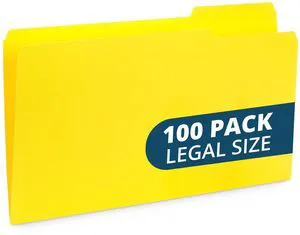 100 File Folders, Legal Size, 1/3 Cut Tab, Yellow Durable 11pt Uncoated Paper, 1/3 Cut Top Tab, Assorted Tab Positions, for Office, School, and Home Filing 100 File Folders, Legal Size, 1/3 Cut Tab, Yellow Durable 11pt Uncoated Paper, 1/3 Cut Top Tab, Assorted Tab Positions, for Office, School, and Home Filing