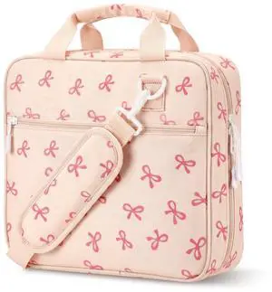 Zipper Binder Folder Keeper with Strap 2", 3 Ring, Pink, Bow Coquette Multi-pocket Zipper Bag, Fabric, 13" Laptop 5-tab Expanding File Folder, Women Men, Office Middle High School Zipper Binder Folder Keeper with Strap 2", 3 Ring, Pink, Bow Coquette Multi-pocket Zipper Bag, Fabric, 13" Laptop 5-tab Expanding File Folder, Women Men, Office Middle High School