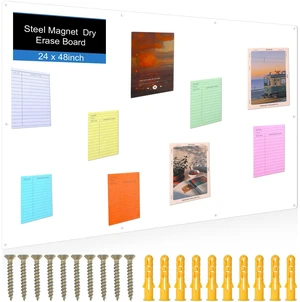 Magnetic Board Steel, Display Magnetic, White, 24 x 48 Inch Magnet Bulletin Boards for Walls Notes Photos for Home, Office, Classroom, Pre Drilled with Screws and Dry Wet Erase Feature Magnetic Board Steel, Display Magnetic, White, 24 x 48 Inch Magnet Bulletin Boards for Walls Notes Photos for Home, Office, Classroom, Pre Drilled with Screws and Dry Wet Erase Feature