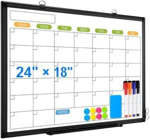 24" x 18" Magnetic Monthly Dry Erase Whiteboard Calendar for Wall Double-sided & Smooth Writing Calendar White Board Hanging with Black Aluminum Frame, Home, School, Office 24" x 18" Magnetic Monthly Dry Erase Whiteboard Calendar for Wall Double-sided & Smooth Writing Calendar White Board Hanging with Black Aluminum Frame, Home, School, Office
