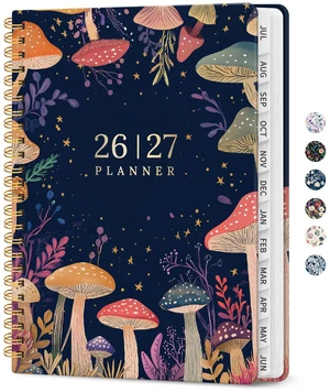 Planner 2026-2027, Monthly & Weekly Jul 2026-Jun 2027 Calendar Planner 6.3" x 8.5", Hardcover Academic Organizer with Tabs, Pretty Calendar Book for Women, Students, Teachers, Mushroom Party Planner 2026-2027, Monthly & Weekly Jul 2026-Jun 2027 Calendar Planner 6.3" x 8.5", Hardcover Academic Organizer with Tabs, Pretty Calendar Book for Women, Students, Teachers, Mushroom Party