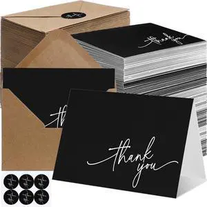 200 Pcs Thank You Cards with Envelopes Stickers, 3.5x5", Black Folded Blank Thank You Notes Bulk, Kraft Envelopes and Stickers, for Wedding Business Graduation Baby Shower Bridal Shower 200 Pcs Thank You Cards with Envelopes Stickers, 3.5x5", Black Folded Blank Thank You Notes Bulk, Kraft Envelopes and Stickers, for Wedding Business Graduation Baby Shower Bridal Shower