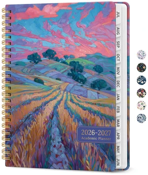 Planner 2026-2027, Monthly & Weekly Jul 2026-Jun 2027 Calendar Planner 6.3" x 8.5", Hardcover Academic Organizer with Tabs, Pretty Calendar Book for Women, Students, Teachers, Painted Fields Planner 2026-2027, Monthly & Weekly Jul 2026-Jun 2027 Calendar Planner 6.3" x 8.5", Hardcover Academic Organizer with Tabs, Pretty Calendar Book for Women, Students, Teachers, Painted Fields