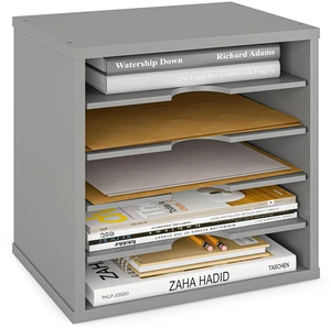 5-Tier File Organizer for Desk, Wooden Mail Sorter, Office Desk Organization, Paper Storage Organizers, Folder Holder for Desk, Letter Trays & Stacking Supports, Gray 5-Tier File Organizer for Desk, Wooden Mail Sorter, Office Desk Organization, Paper Storage Organizers, Folder Holder for Desk, Letter Trays & Stacking Supports, Gray