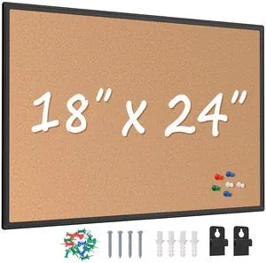 Cork Board Bulletin Board 24 x 18, Black Aluminium Framed Corkboard, Office Board for Wall Cork, Large Wall Mounted Notice Pin Board with 16 Push Pins for School, Home & Office Cork Board Bulletin Board 24 x 18, Black Aluminium Framed Corkboard, Office Board for Wall Cork, Large Wall Mounted Notice Pin Board with 16 Push Pins for School, Home & Office