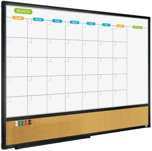 Magnetic Calendar Whiteboard & Bulletin Corkboard Combination, Combo Board 36 x 24 Inch, Black Aluminum Frame Wall Mounted Board for Office Home and School with 10 Push Pins Magnetic Calendar Whiteboard & Bulletin Corkboard Combination, Combo Board 36 x 24 Inch, Black Aluminum Frame Wall Mounted Board for Office Home and School with 10 Push Pins
