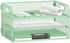 3 Tier Paper Organizer for Desk, Sliding Paper Trays, Mint Green 3 Tier desk organizer and paper tray with handle and for A4 sheets, files, mail and folders in home offices or classrooms 3 Tier Paper Organizer for Desk, Sliding Paper Trays, Mint Green 3 Tier desk organizer and paper tray with handle and for A4 sheets, files, mail and folders in home offices or classrooms