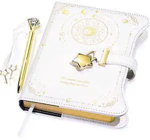 Diary with Lock and Keys for Girls Gift Ideas, 360 Pages Journal Elegant Gift Box for Teen Girls, B6 Kraft Pages Refillable Notebook with Pen and Bookmark for Writing, Astro White Diary with Lock and Keys for Girls Gift Ideas, 360 Pages Journal Elegant Gift Box for Teen Girls, B6 Kraft Pages Refillable Notebook with Pen and Bookmark for Writing, Astro White