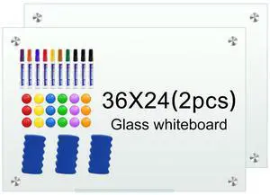 Glass White Board for Wall Dry Erase Board 36" x 24" (2pcs) Magnetic Presentation Whiteboard for Home, Office and School Glass White Board for Wall Dry Erase Board 36" x 24" (2pcs) Magnetic Presentation Whiteboard for Home, Office and School