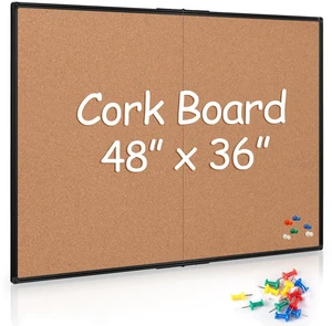 Cork Board Bulletin Board 36 x 48, Foldable Notice Pin Board for Wall, Black Aluminum Framed 4x3 Corkboard, Large Wall Mounted Office Board with 36 Push Pins for School & Home Cork Board Bulletin Board 36 x 48, Foldable Notice Pin Board for Wall, Black Aluminum Framed 4x3 Corkboard, Large Wall Mounted Office Board with 36 Push Pins for School & Home
