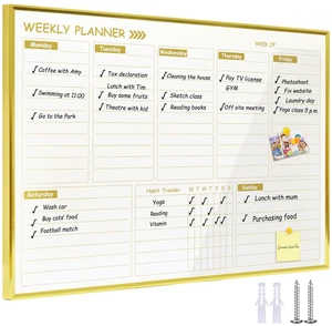 Gold Weekly Dry Erase Board for Wall,12"x16",Gold Metal Frame Weekly Planner Whiteboard for to Do List, Memo, School, Home, Office, Kitchen-GZ Gold Weekly Dry Erase Board for Wall,12"x16",Gold Metal Frame Weekly Planner Whiteboard for to Do List, Memo, School, Home, Office, Kitchen-GZ