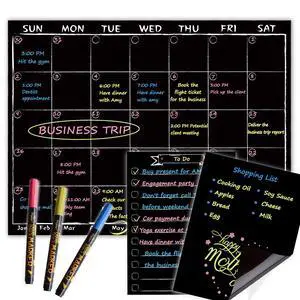 Magnetic Chalkboard Monthly Calendar with neon Bright Liquid Chalk Markers Black Refrigerator Monthly Planning Board w/Bonus - Grocery List and Notepad for Kitchen Refrigerator Magnetic Chalkboard Monthly Calendar with neon Bright Liquid Chalk Markers Black Refrigerator Monthly Planning Board w/Bonus - Grocery List and Notepad for Kitchen Refrigerator