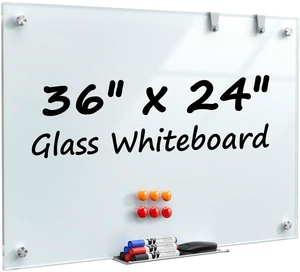 Glass Whiteboard Tempered Glass Magnetic Dry Erase Board 36" x 24" Smooth Writing, Easy Erase, Magnetic Surface, Frameless Design, Wall Mounted, Office Classroom Use, Includes Accessories Glass Whiteboard Tempered Glass Magnetic Dry Erase Board 36" x 24" Smooth Writing, Easy Erase, Magnetic Surface, Frameless Design, Wall Mounted, Office Classroom Use, Includes Accessories