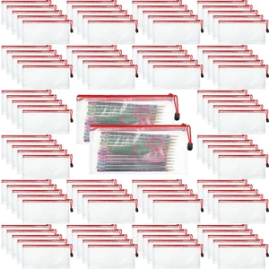 100Pcs Mesh Pencil Pouch,White Pouch Red Zipper,A6 Small Zipper Pencil Pouches Bulk, Waterproof Clear Storage Bag, Multipurpose for Cash Board Game Passport Office 100Pcs Mesh Pencil Pouch,White Pouch Red Zipper,A6 Small Zipper Pencil Pouches Bulk, Waterproof Clear Storage Bag, Multipurpose for Cash Board Game Passport Office